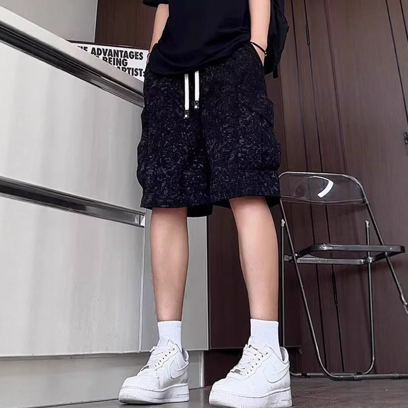 American Black Cargo Shorts Men's Trendy Brand High-End Cool and Handsome Tie-Dye Over-The-Knee Casual Five-Point Pants Men's Trendy New Style