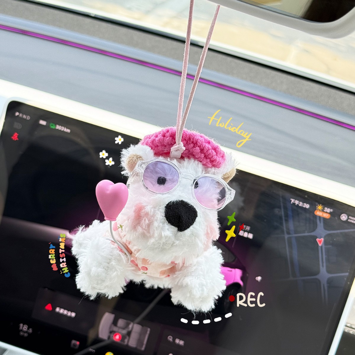 Adorable West Highland coches pegatados cachorro amor peluche coche colgante muñeca regalo de cumpleaños mujer