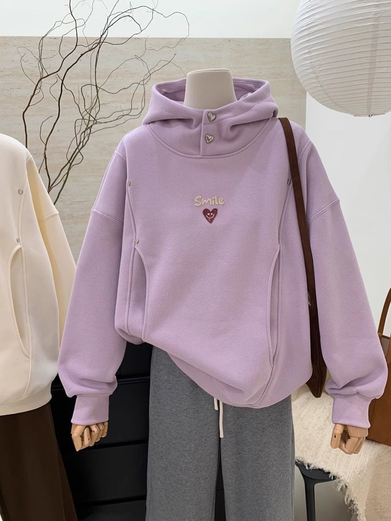高级感超好看紫色连帽卫衣女秋冬季加绒加厚慵懒风爆款小个子上衣