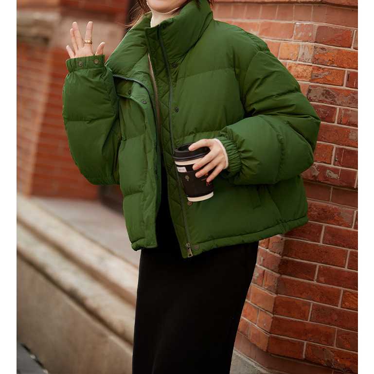 Stand Collar goose down jacket women's three-proof high-end 95 white goose down bread coat short Pinghu women's winter