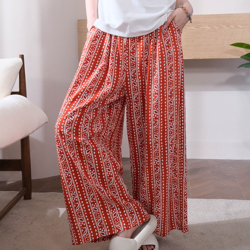 Skirts, wide-leg pants, pajamas, women's summer cotton silk, new Chinese style bloomers, mosquito-proof pants, artificial cotton trousers