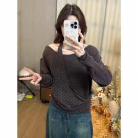【原版布】辣妹挂脖露肩吊带背心女秋季新款修身显瘦百搭上衣