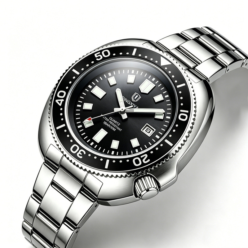 Qingxiya new sports quartz watch men's stainless steel strap waterproof luminous calendar men's watch one-piece delivery