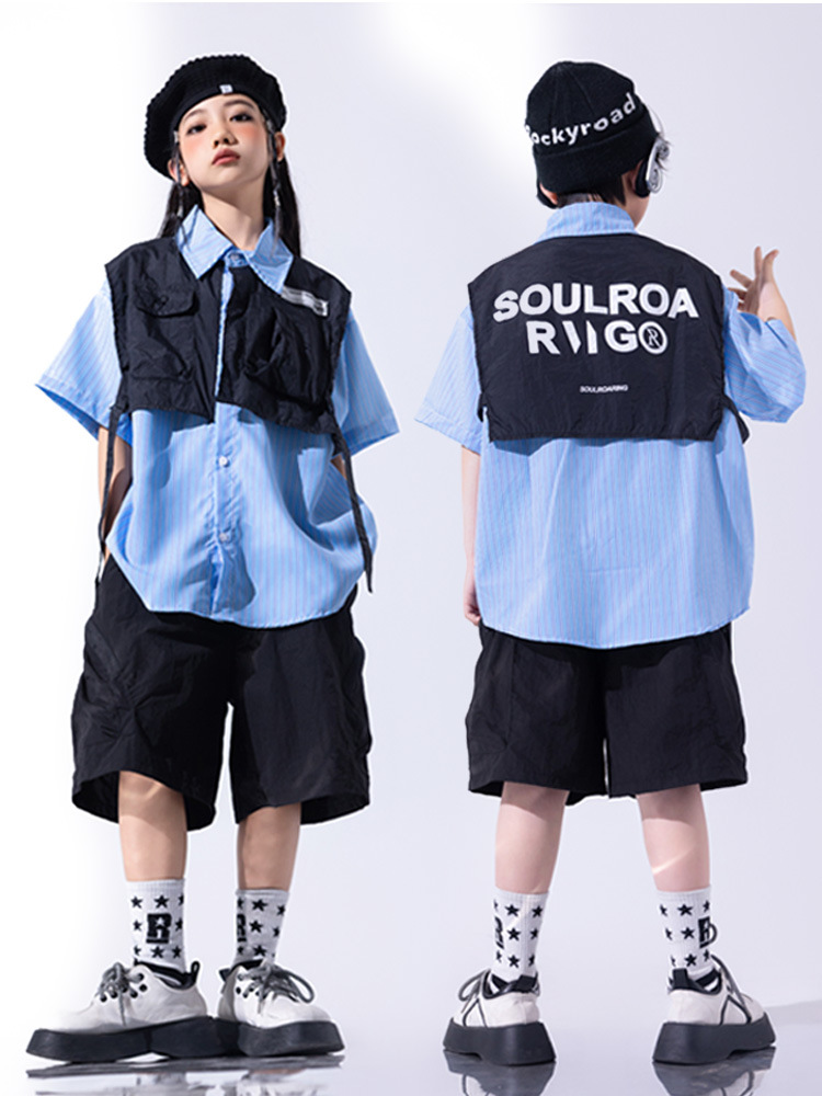 Hip-hop Children's Fashion Clothing Cool Suit Children's Fried Street Children's Clothing hiphop Clothing Summer Drum Costume Boys