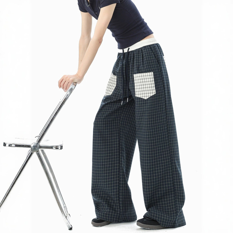 American Retro Patch Pocket Plaid Pants for Men and Women, Summer Straight Loose Fit, Sporty Lazy Style, Couple Casual Long Pants American Retro Patch Pocket Plaid Pants for Men and Women, Summer Straight Loose Fit, Sporty Lazy Style, Couple Casual Long Pants