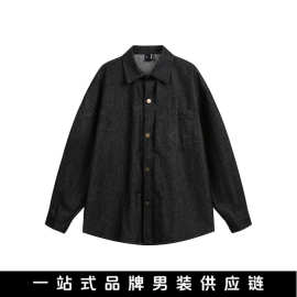 悟俗男装2025秋季新品日系复古水洗做旧中性宽松休闲原色牛仔衬衫