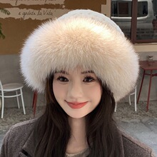 獭兔毛渔夫帽女秋冬东北保暖加厚狐狸毛毛护耳帽子显脸小毛绒盆帽