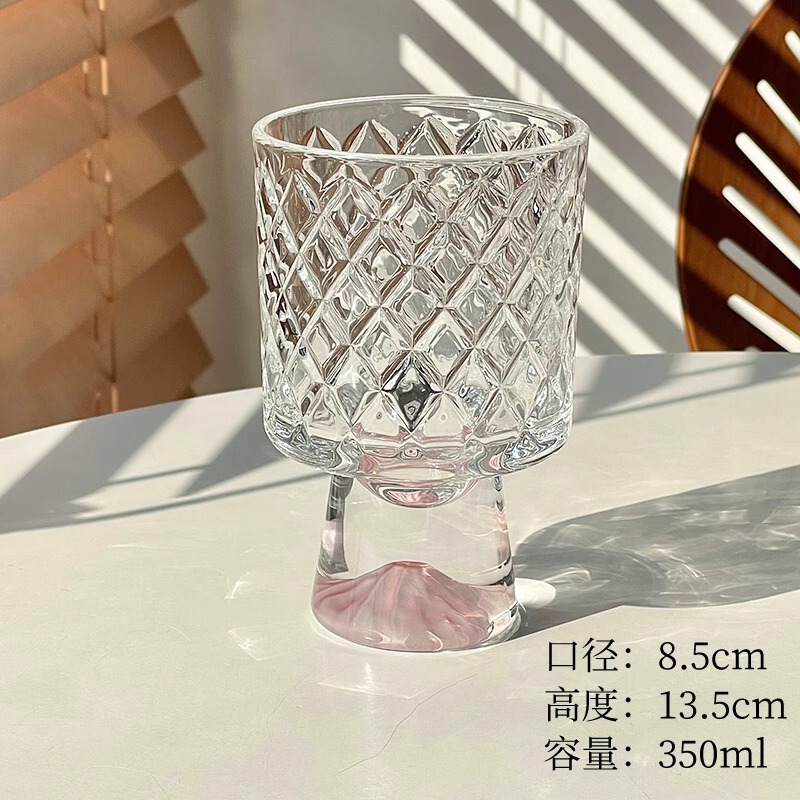 高颜值观山玻璃水杯女生可爱感轻奢高脚啤酒杯创意饮品咖啡杯|undefined