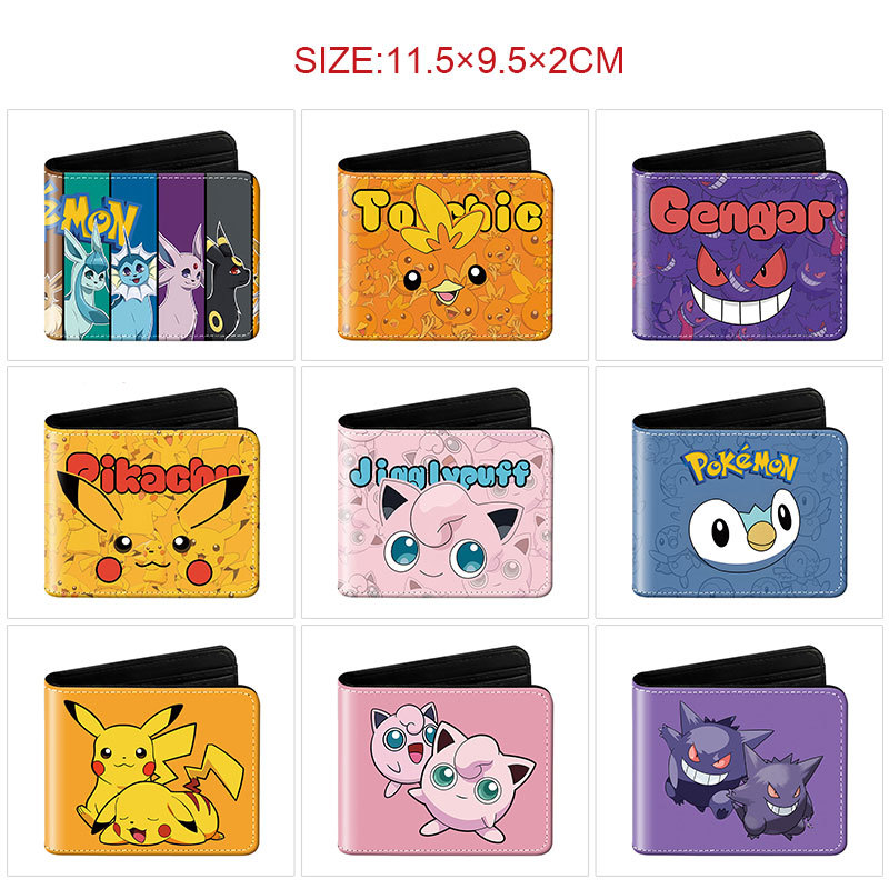 Pokemon Full Color Short Card Bag Change Leather Clamp Folding Wallet Cute Pokemon Peripheral Coin Purse