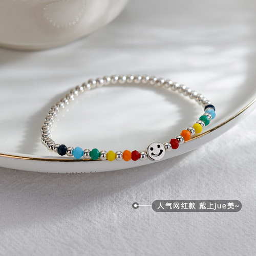 925 sterling silver rainbow bracelet for women summer smiley love bear cloud ins niche design  new trend