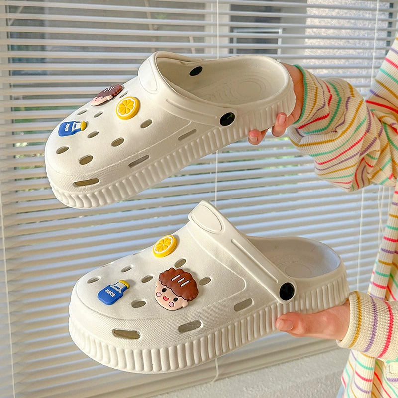 Мужские туфли с дырками на ощупь оптом, Нескользящие сандалии на толстой подошве, полутапочки с закрытым носком, мужские летние пляжные туфли на открытом воздухе