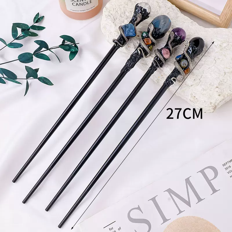 天然水晶球权杖水晶原石滚球权杖白水晶球魔法杖万圣节魔法棒仙女