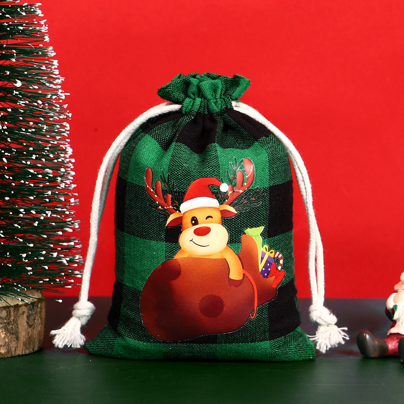 Bolsa de algodón a cuadros de Navidad con cordón Bolsa de embalaje de regalo de caramelo de Navidad Calendario de Adviento bolsa pequeña al por mayor