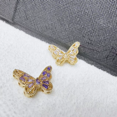 Large Butterfly with Diamonds, Through-Hole Magic Box, Bead-Separated Copper Gold-Plated Crystal Bracelet Necklace DIY Jewelry Accessories, High Color Retention (Zərgərlik ara hissələri) - light-gold-white-diamond