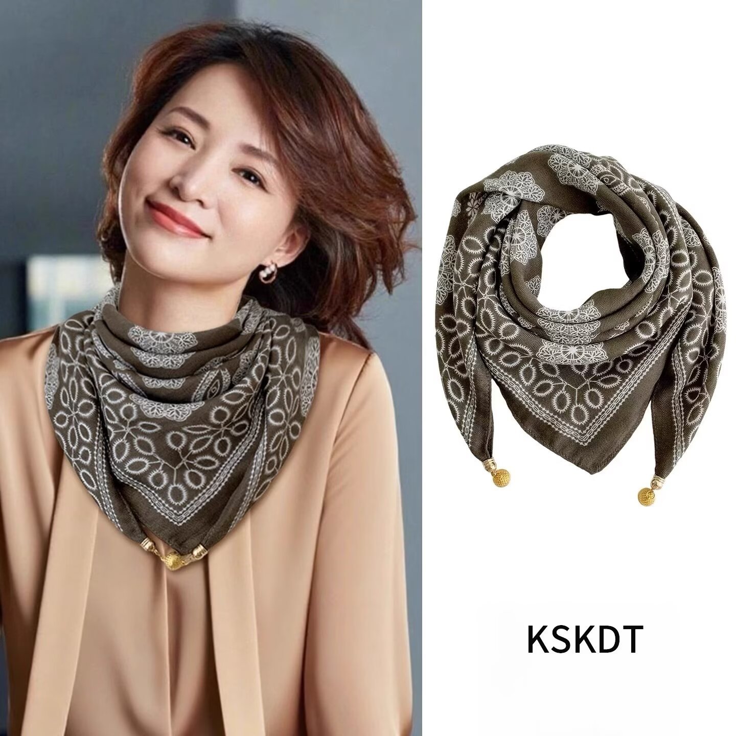 카멜 레이스 플라워 흡착 단추