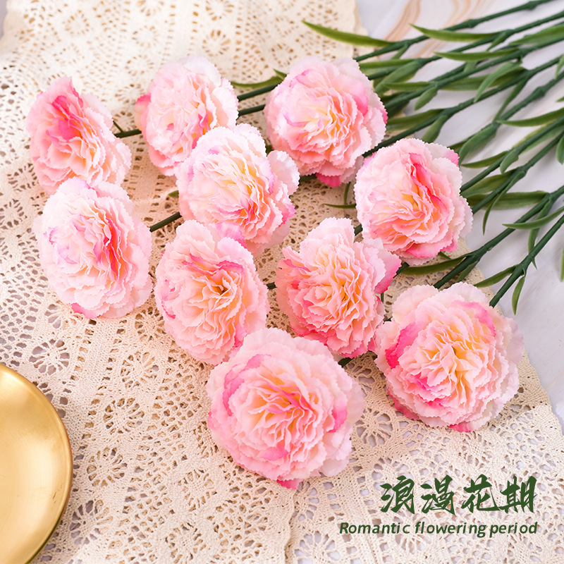 仿真康乃馨花束塑料假花绢花客厅餐桌摆件装饰花枝母亲节手捧插花