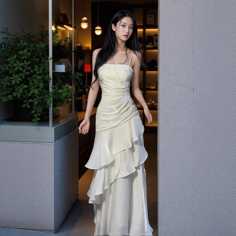 Women's Dress Summer 2025 New Heavy-Duty Slimming Look Ruffled Long Skirt Dress Women's Dress Summer 2025 New Heavy-Duty Slimming Look Ruffled Long Skirt Dress