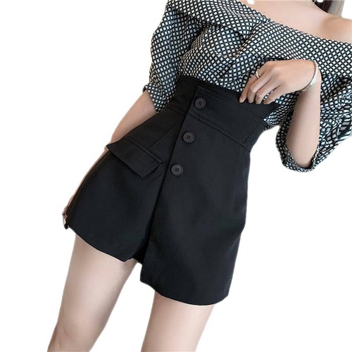 High-waisted Slant Buttoned Asymmetrical Short Skirt Dress for Women, Summer Slimming A-line Skirt Pants, Suit Wide-leg Skirt Pants