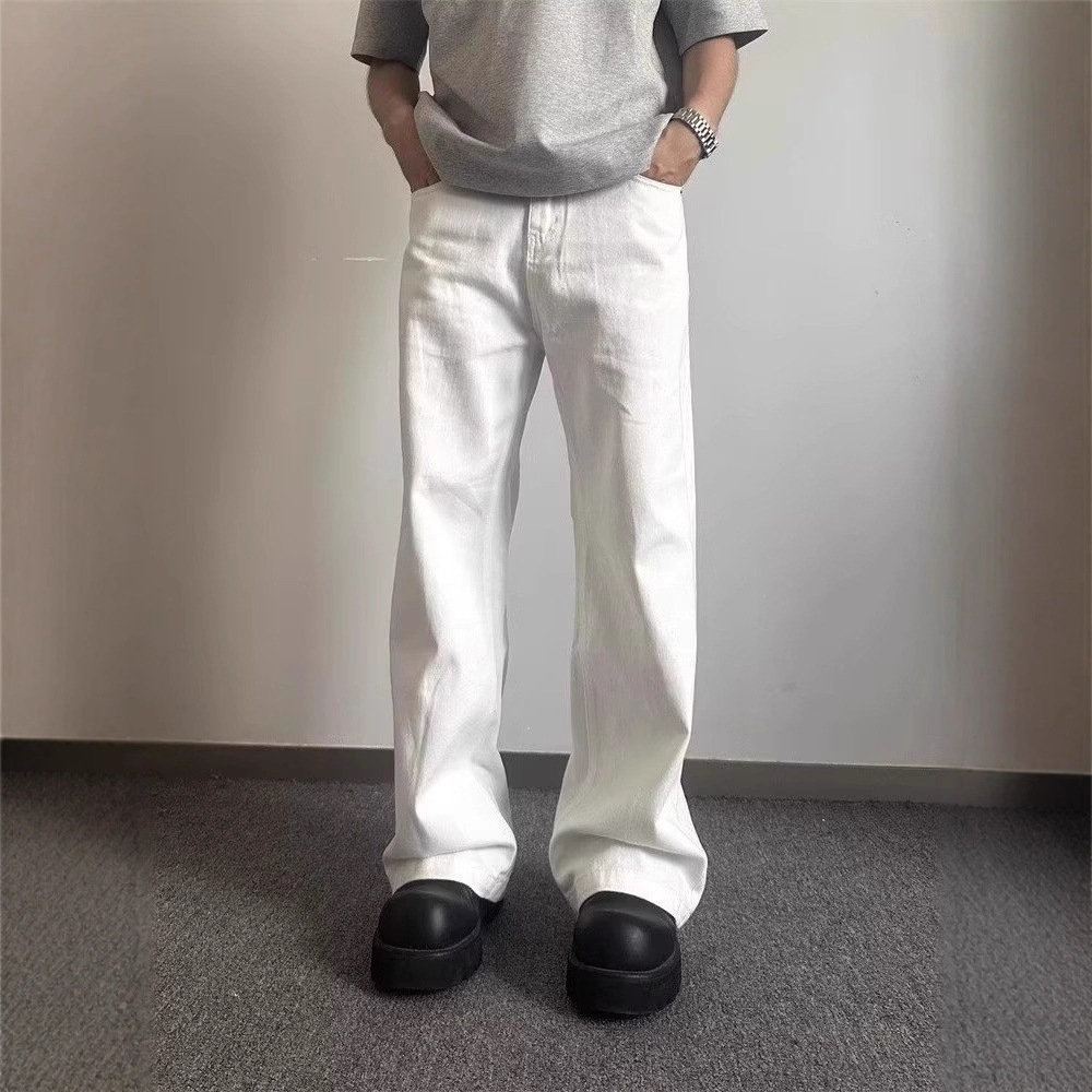 美式cleanfit白色牛仔裤男秋冬潮牌宽松百搭直筒休闲裤弯刀微喇裤