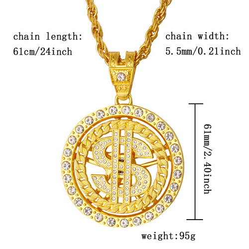 American Dollar Fashion Trend Rotating Dollar Pendant Necklace HIPHOP Hip-Hop Trendy Accessories Rotating Necklace