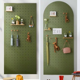 Colorful solid wood hole board arch shaped Nordic style wall storage rack kitchen living room wooden storage rack shelf