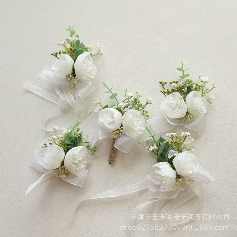 西式餐桌婚礼酒杯草帽窗帘礼盒装饰花椅背花胸花手腕花白绿色森系|undefined
