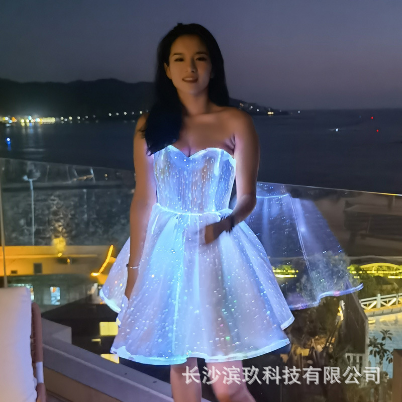 Amazon Led Fiber Optic Light-Up Dress Trendy Internet Celebrity Nightclub Party Halloween Strapless Light-Up Dress