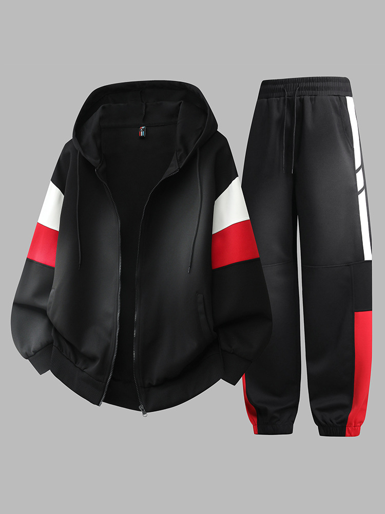 Nuevo adolescente masculino suelto juego deportivo casual primavera y otoño cardigan con capuz suéter pantalones largos de dos piezas