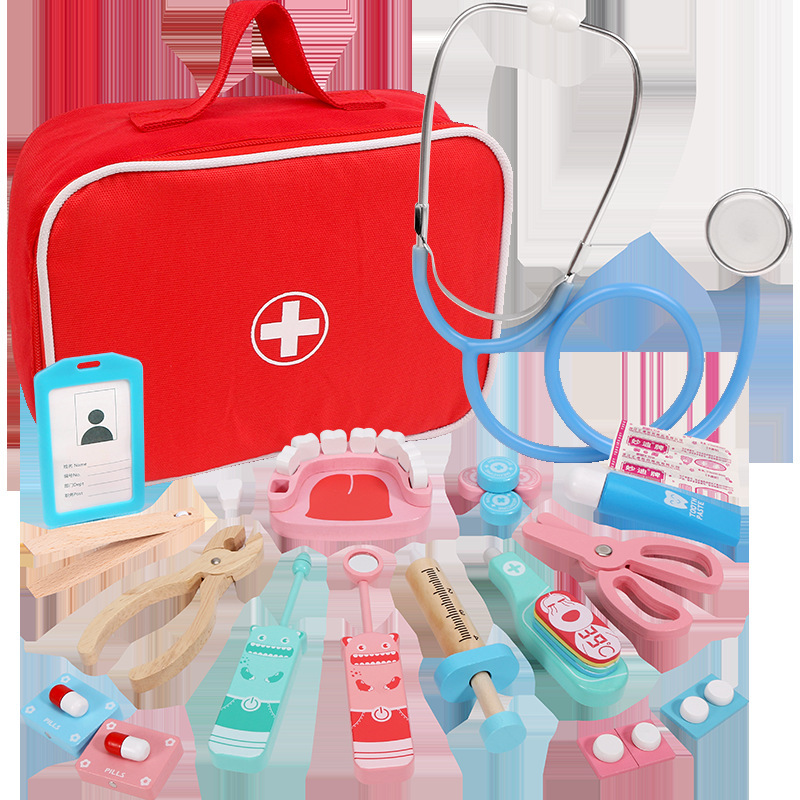 CPC médico de madera juego juguete niños y niñas simulación casa estetoscopio jeringa inyección caja herramientas