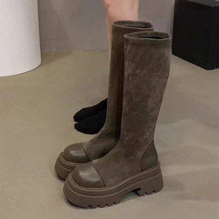 Stretch Thin Boots Women's 2025 New Fashionable Elegant Western Style Slim Look High Barrel Slip-on Socks Boots Women's Solid Color Trendy