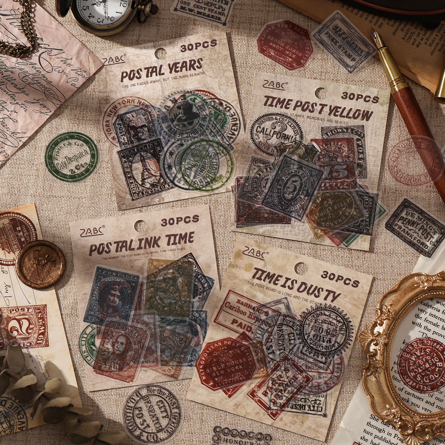 Impresión de la serie de años antiguos, paquete de pegatinas de pet transparente a prueba de agua, etiqueta de material de decoración de cuenta manual de bricolaje transfronterizo, etiqueta de sellado