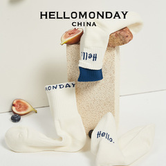 34351/34354/34363 HELLO MONDAY Men's and Women's Mid-Calf Letter Layering Sweatband Socks