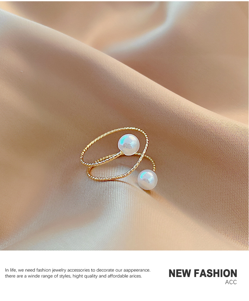 Simple Style Solid Color Copper Plating Inlay Pearl Open Ring 1 Piece