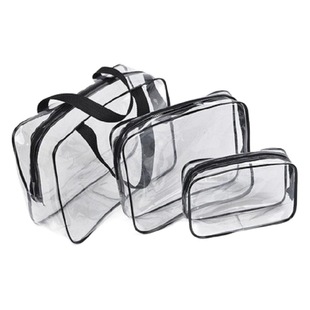 Spot wholesale Amazon explosions transparent fashion pvc travel storage bag three-piece wash bag LOGO printable