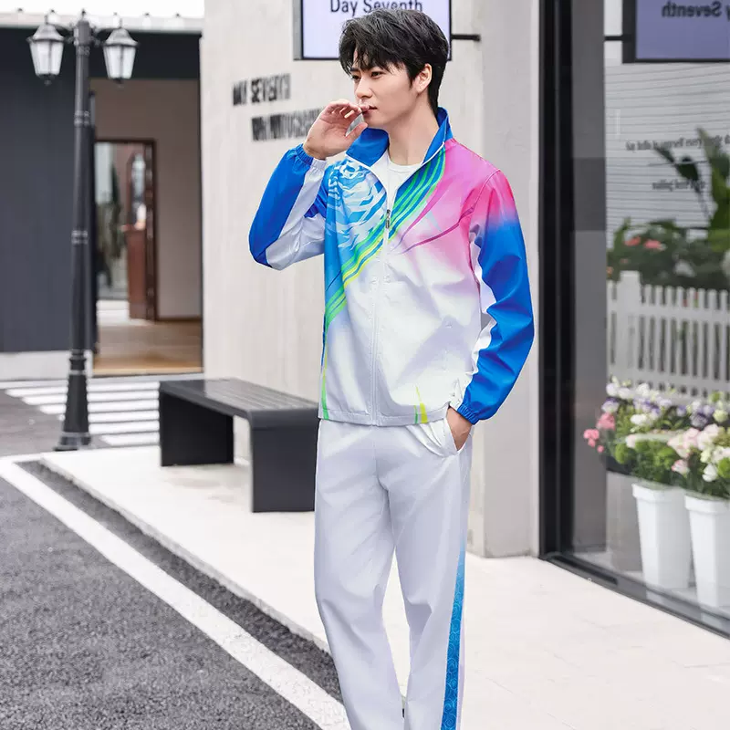 厂家直批2026新款长袖龙纹羽毛球服套装情侣款渐变色休闲运动服