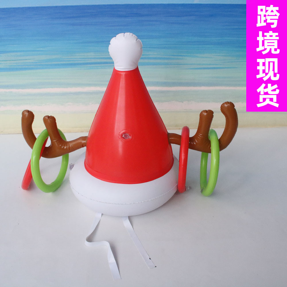 Cross-border PVC inflatable Christmas hat ring Christmas deer antler inflatable hat ring children's decorative toy