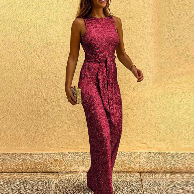 2023 transfronterizo deseo europeo y americano eBay Amazon cuello redondo sin mangas personalizado lentejuelas plata punto mono Comercio exterior ropa de mujer