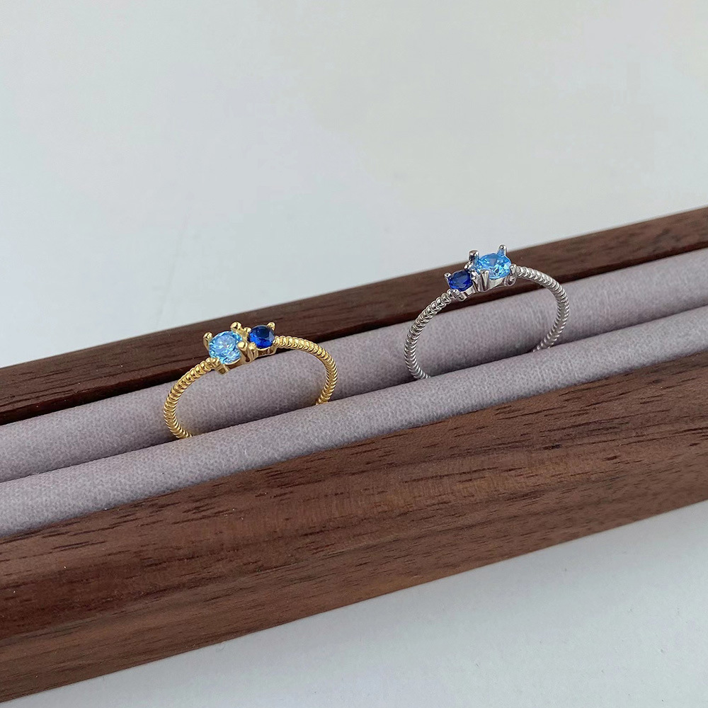 Retro Geometric Sterling Silver Inlay Zircon Rings 1 Piece