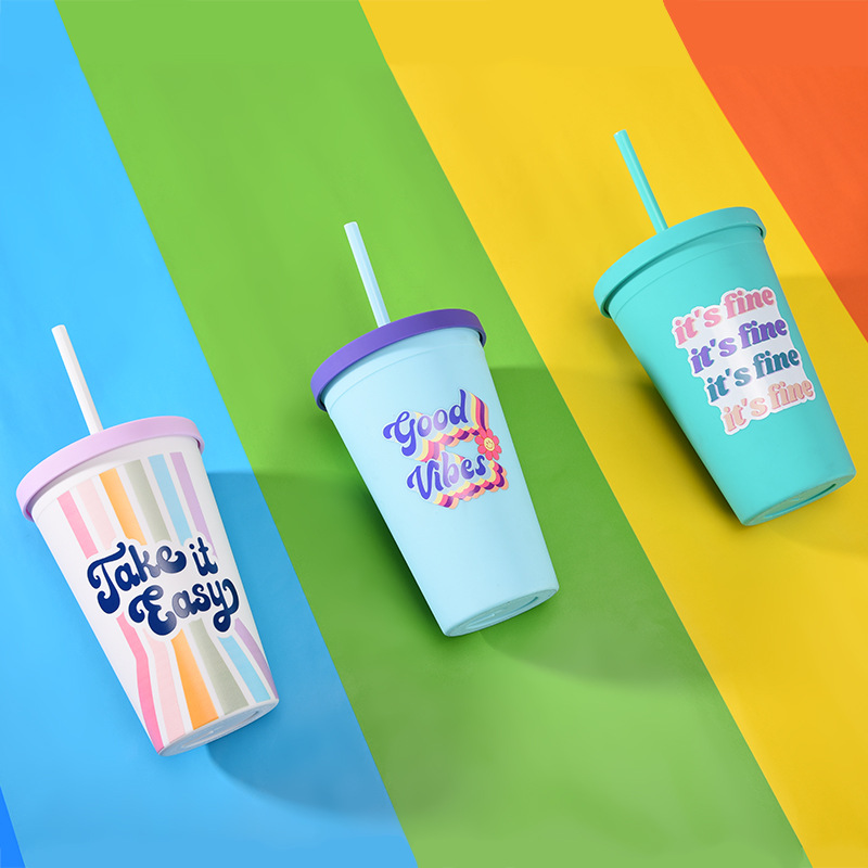 Новый двухслойный пластиковый стаканчик для всасывания 16OZ трансграничный конфеты цвет на заказ минималистский узор матовая чашка для всасывания