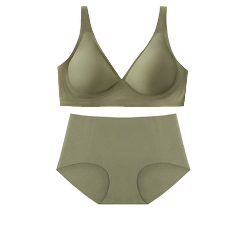 Deep V jelly seamless underwear for women without steel rings to gather secondary breasts and prevent sagging 3D soft support high quality bra set