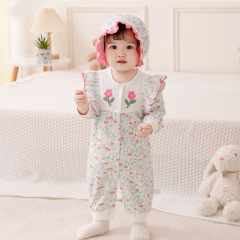 嬰兒秋季純棉連體衣2024新生女寶寶長袖連身哈衣春秋碎花爬服3223