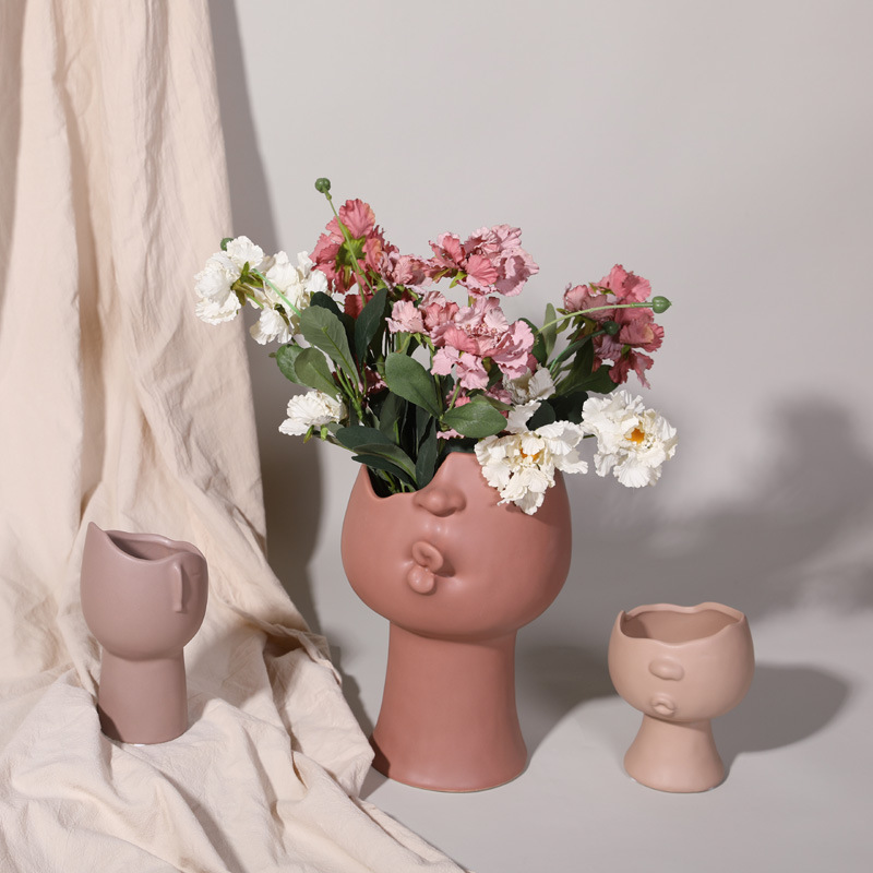 Simple moderno creativo Arte Abstracto cara cerámica florero decoración modelo sala de ventas Oficina salón escritorio flor