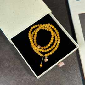 3219黄玉石英质玉碧玺四叶草路路通三圈手链手串铜镀金时尚百搭