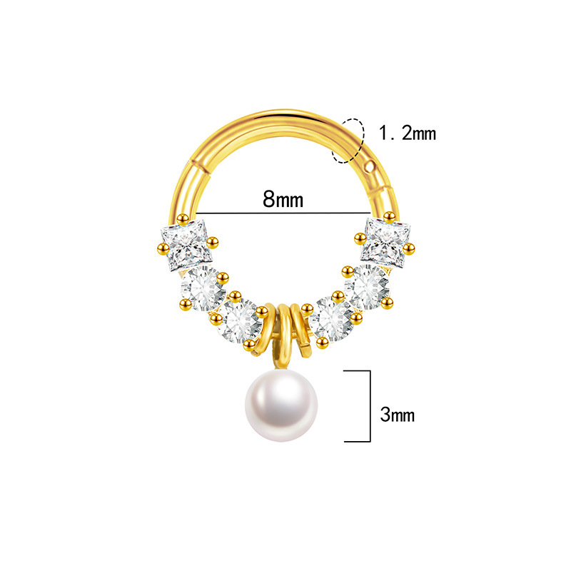 Fashion Pearl Style Copper Nose Ring with Zircon Stainless Steel Post for Women detail image 10