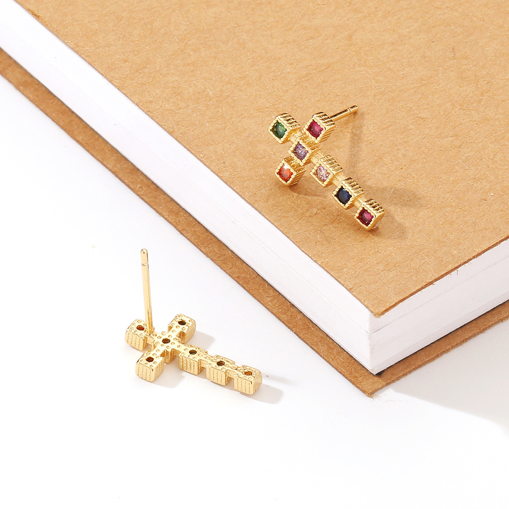 new cross copper inlaid zircon earrings