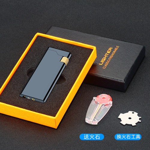 HB036 creative personality trendy metal slim grinding wheel inflatable open flame lighter manufacturer wholesale