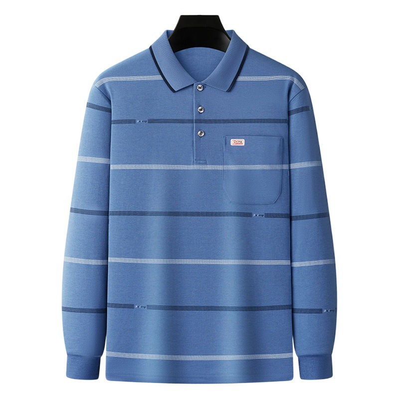 Camiseta de manga larga de papá Otoño de los hombres de mediana edad casual Polo camisa superior de algodón ropa de solapa puesto al por mayor