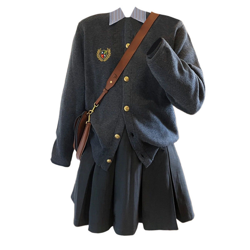 Plus Size Sweet Preppy Knitwear Women's Slim Loose Cashmere New Autumn and Winter Cardigan Knitwear Pleated Skirt Suit