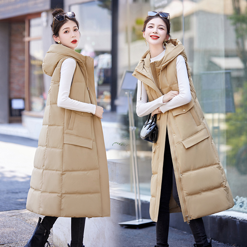 Otoño y invierno nuevo chaleco de algodón de plumón para mujeres largo estilo coreano delgado hombro chaleco de caballo de abrazadera image 8