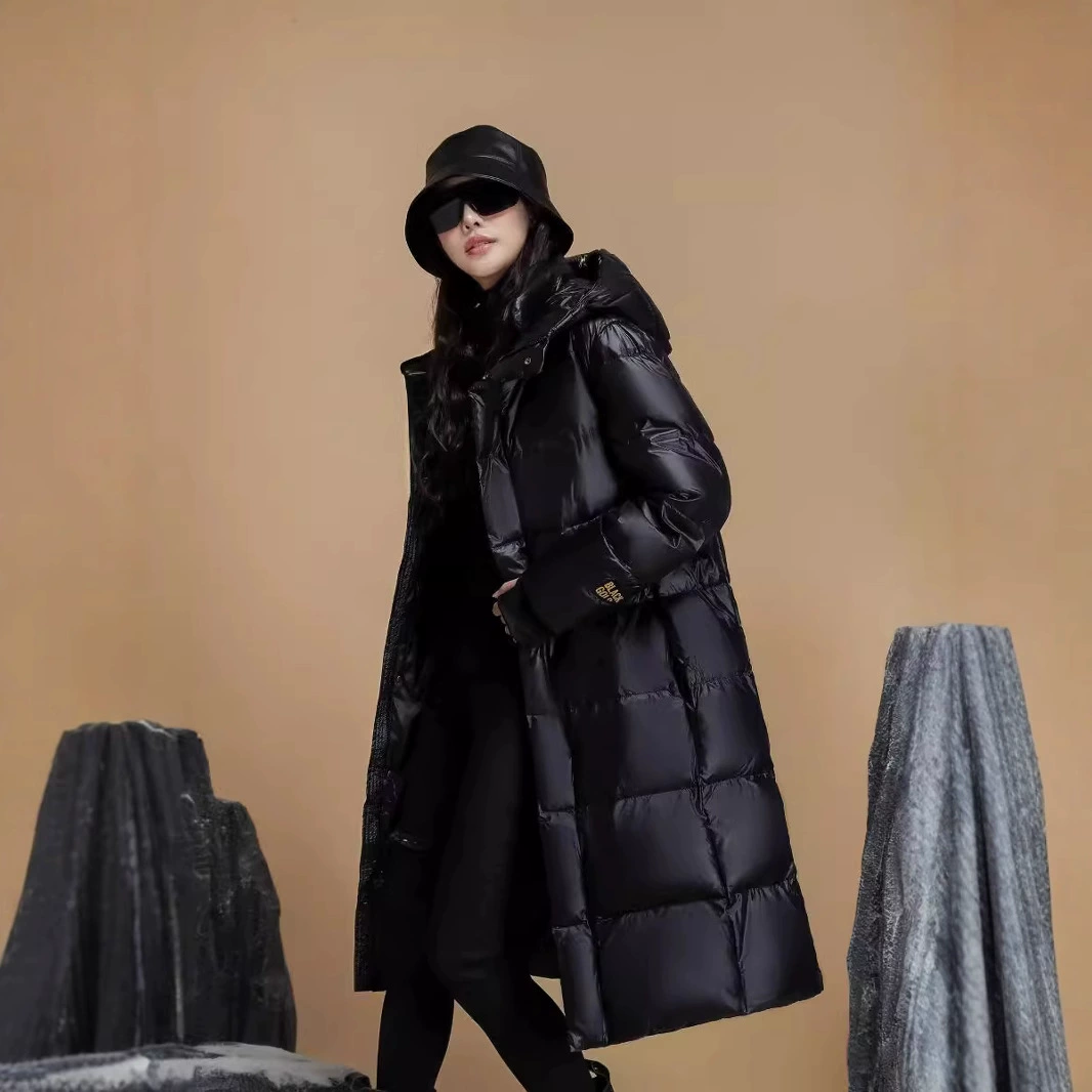 Высококачественный черный золотой гусиный пуховик женский утолщение и удлинение пары мужчин и женщин